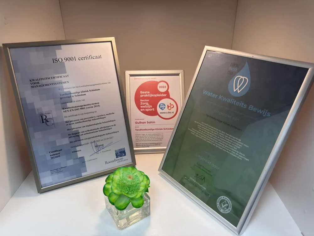 Het ISO 9001-certificaat en andere oorkondes van de praktijk in lijsten