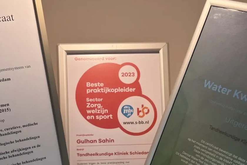 De oorkonde van de nominatie Beste praktijkopleider 2023 voor Gulhan Sahin